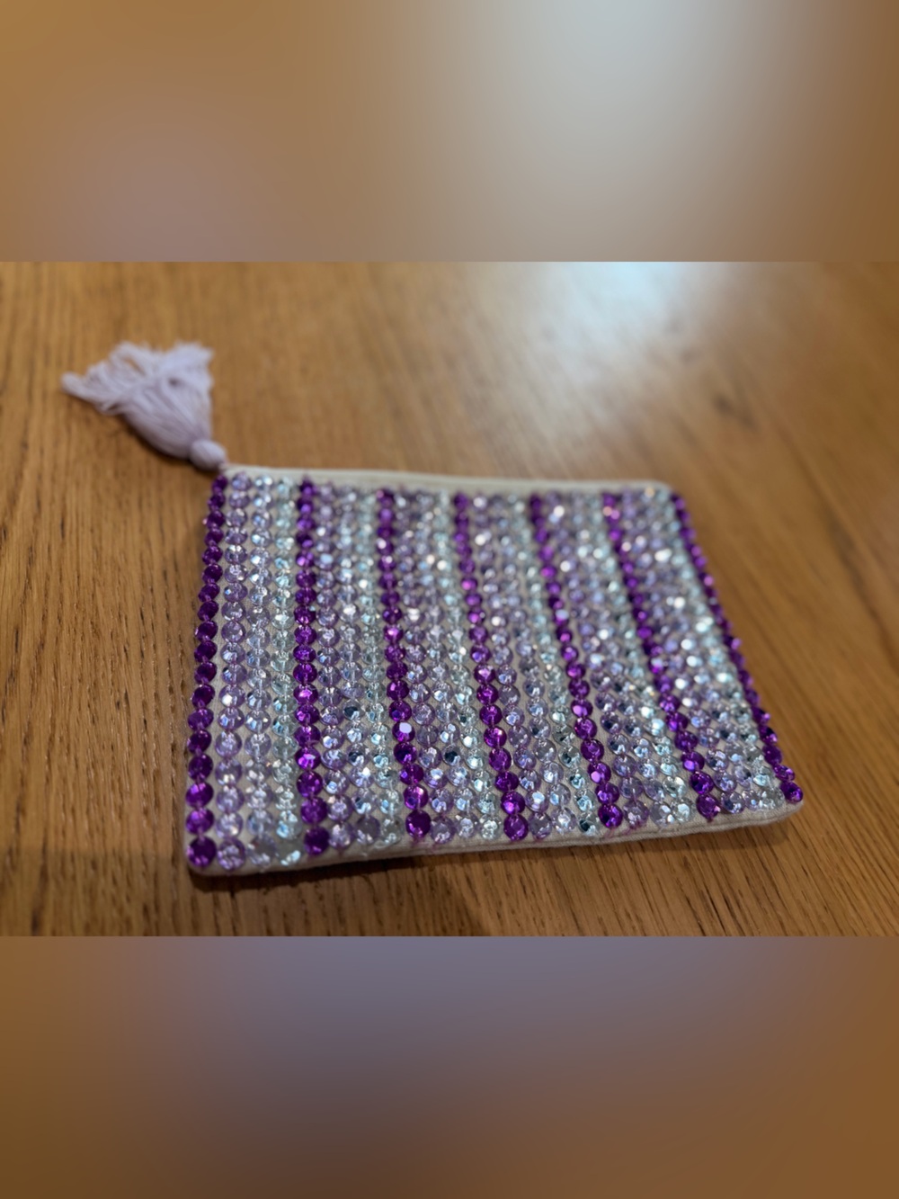 Embellished Purple & Clear Crystal linen Pouch - Women Accessories